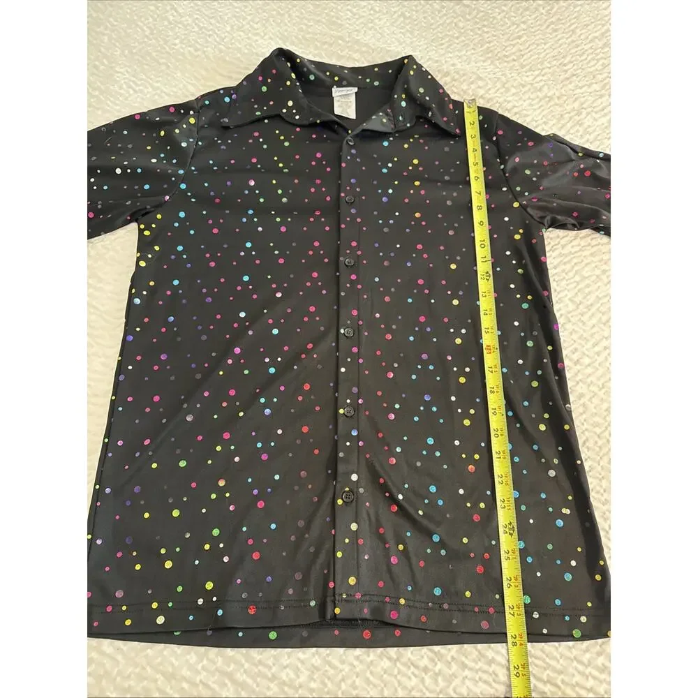 Dream Guy Ladies Halloween Costume Disco Shirt Black With Iridescent Polkadots ￼